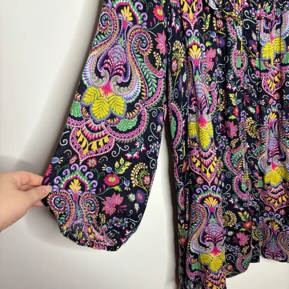 Anthropologie tunic cover up paisley dress long sleeves size XL 100% cotton